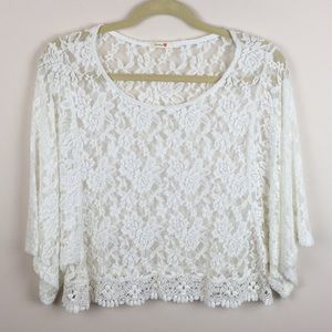 Lovely 153 - Sheer Floral Lace Crochet Hem Blouse